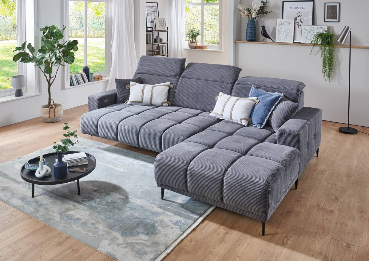 Ecksofa mit elektrischer Sitztiefenverstellung dunkelgrau Microfaser B/H/T: ca. 286x107x115 cm