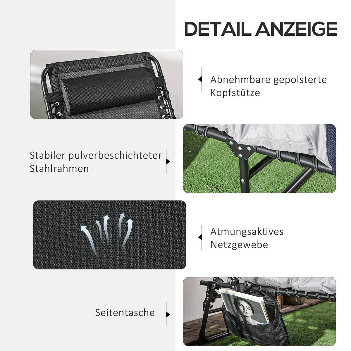 Outsunny Sonnenliege hellgrau Stahl B/H/L: ca. 189x32,5x58 cm