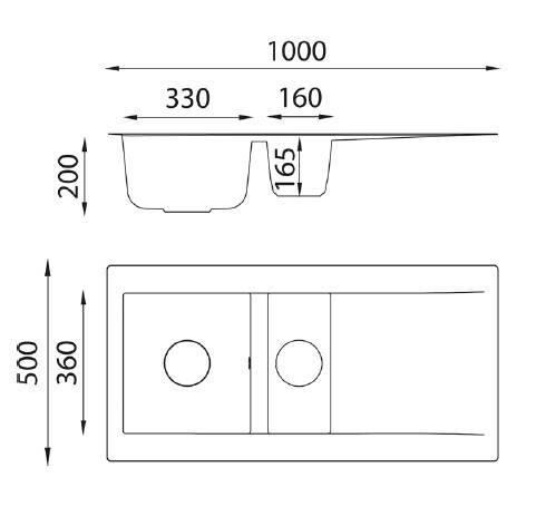 Respekta Einbauspüle Denver 1,5 100 x 50 W weiß Mineralite B/H/T: ca. 100x20x50 cm