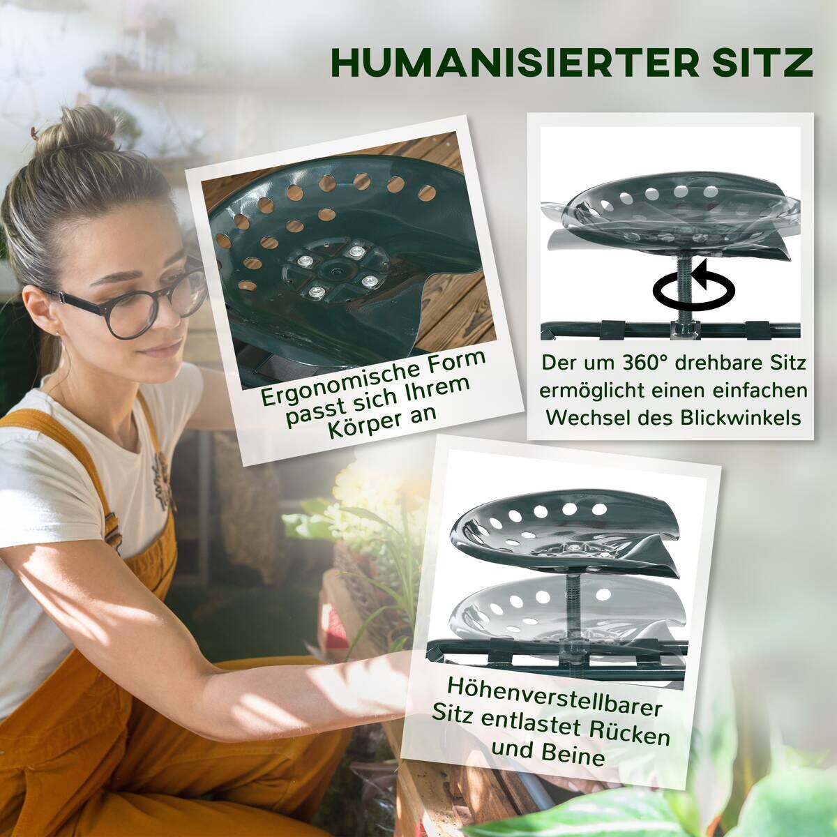 Outsunny Rollsitz dunkelgrün Stahl B/H/L: ca. 36,5x60x83 cm