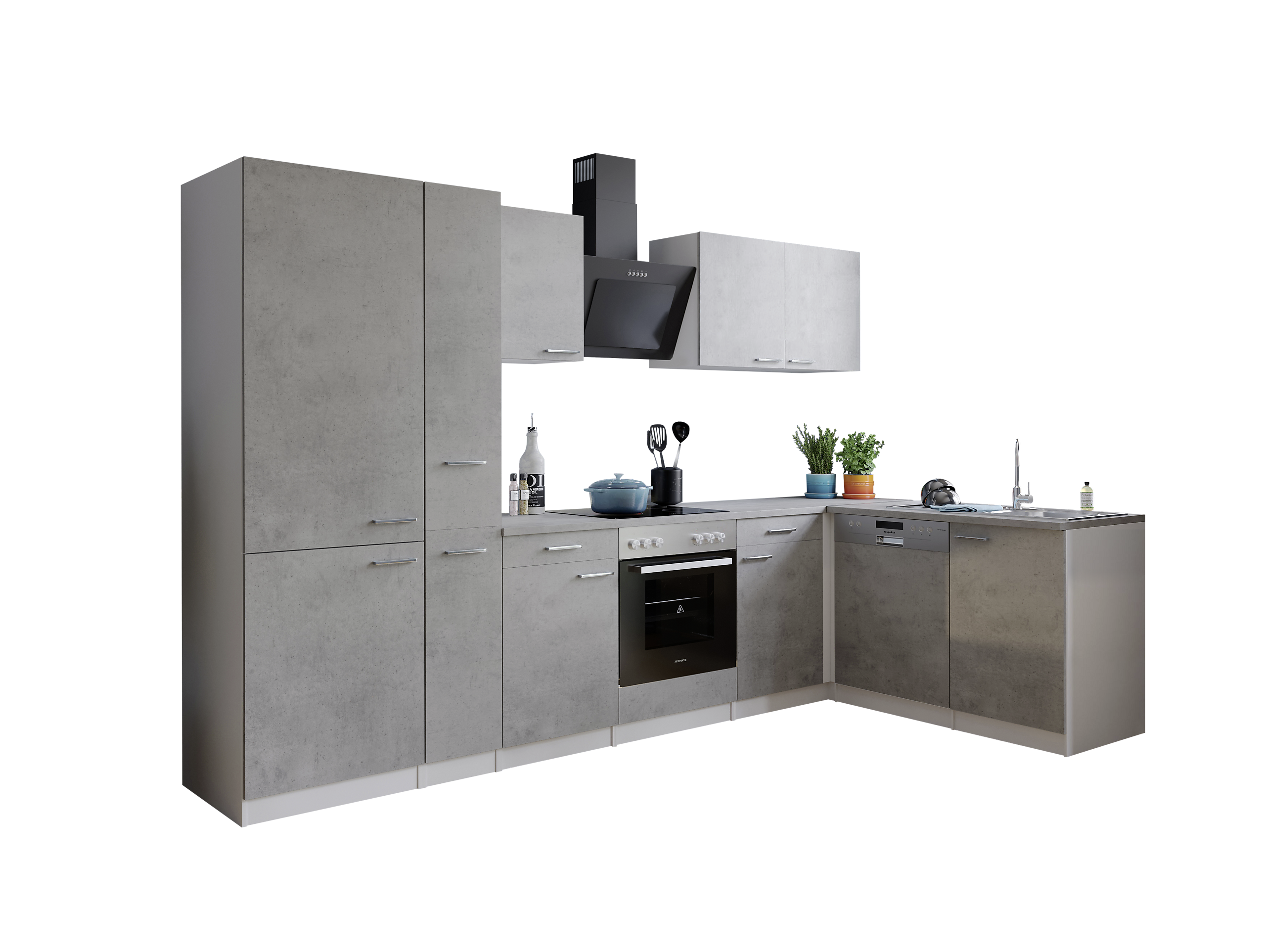 Respekta Winkelküche Malia Beton Optik B/H/T: ca. 310x200x172 cm