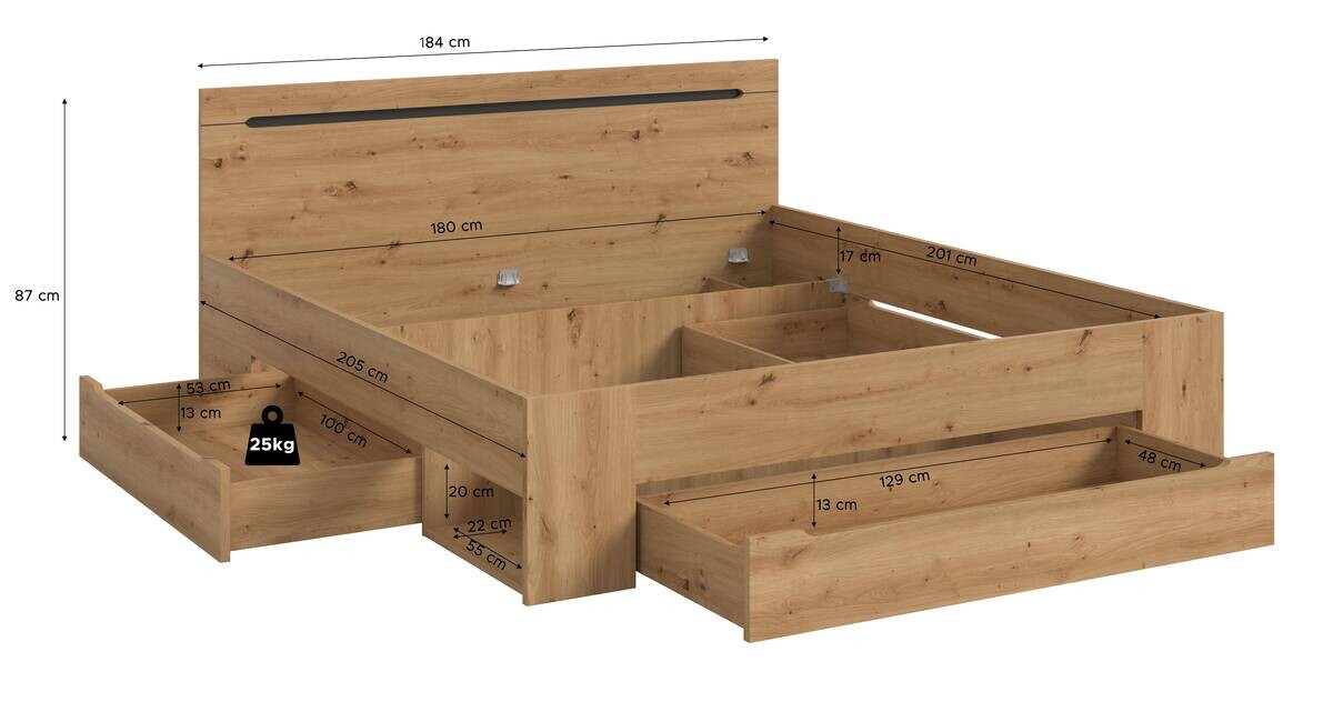 Bett CANU basaltgrau Artisan Nachbildung