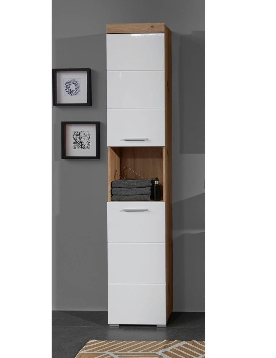 Hochschrank Amanda weiß Hochglanz Asteiche Nachbildung B/H/T: ca. 37x190x31 cm