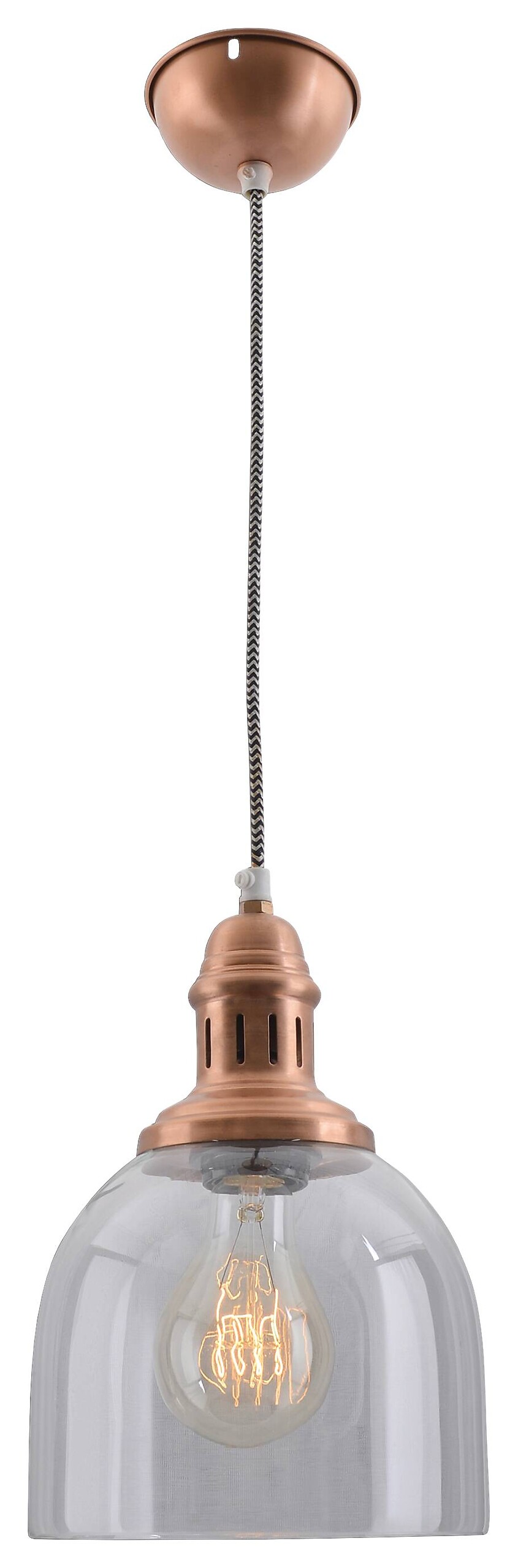 Näve Leuchten Pendelleuchte 6074147 Kupfer Glas Metall B/H/T: ca. 18,5x110x18,5 cm E27 1 Brennstellen