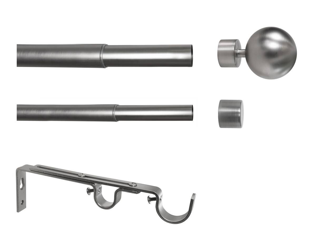 Gardinenstange Edelstahloptik Metall ausziehbar von ca. 190 bis 360 cm 2.0 Läufe