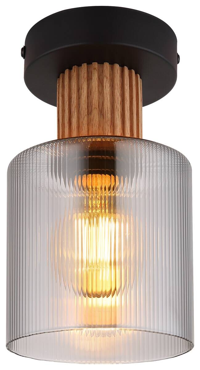 GLOBO Deckenleuchte dunkelbraun Rauch schwarz Holz Glas Metall H/D: ca. 21x12 cm 1 Brennstellen