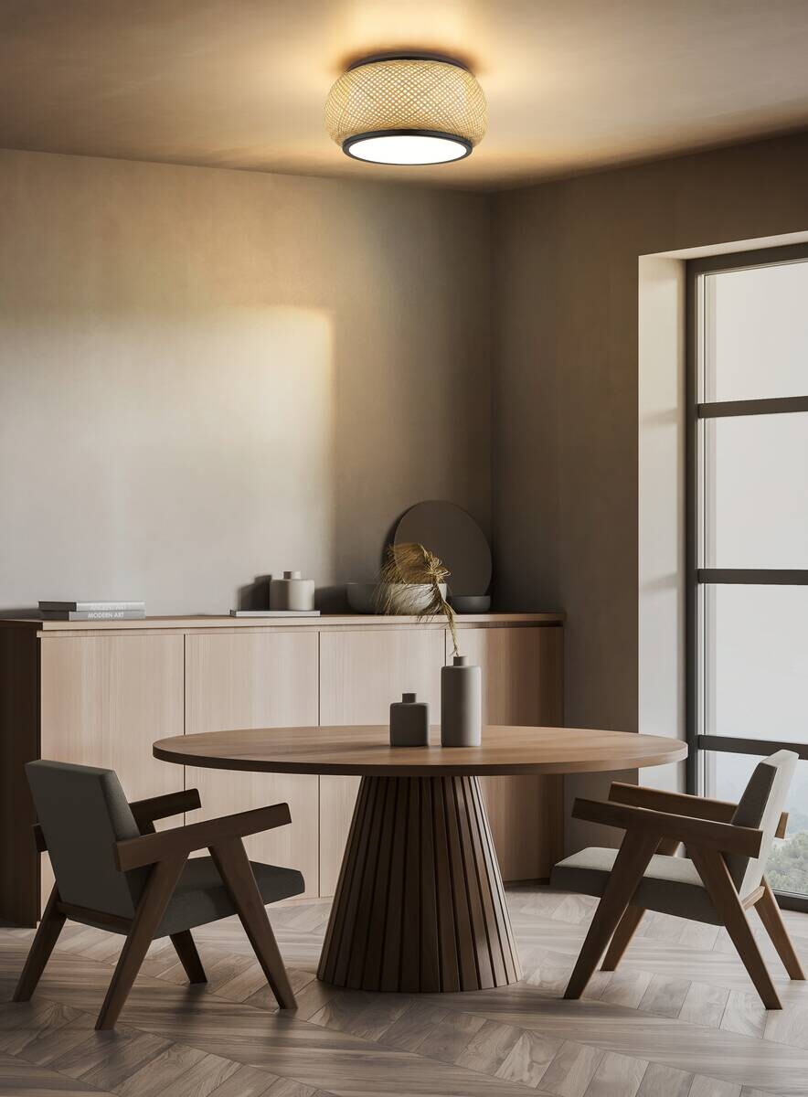 GLOBO Deckenleuchte mattschwarz natur Metall Bambus H/D: ca. 19,2x38 cm 1 Brennstellen