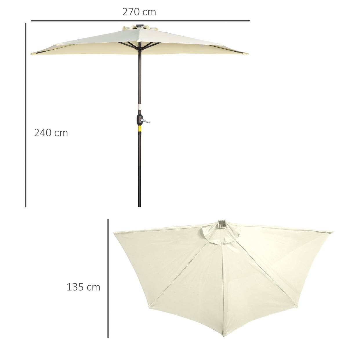 Outsunny Halbrunder Regenschirm beige Eisen B/H/L: ca. 135x240x270 cm