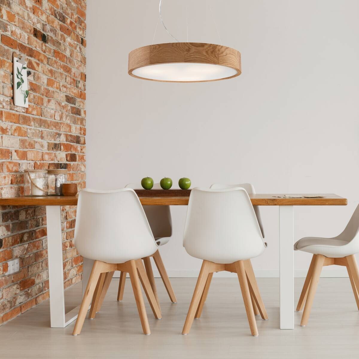 Lamkur Deckenleuchte Eveline Eiche Holz Glas H/L: ca. 80x47 cm E27 3 Brennstellen