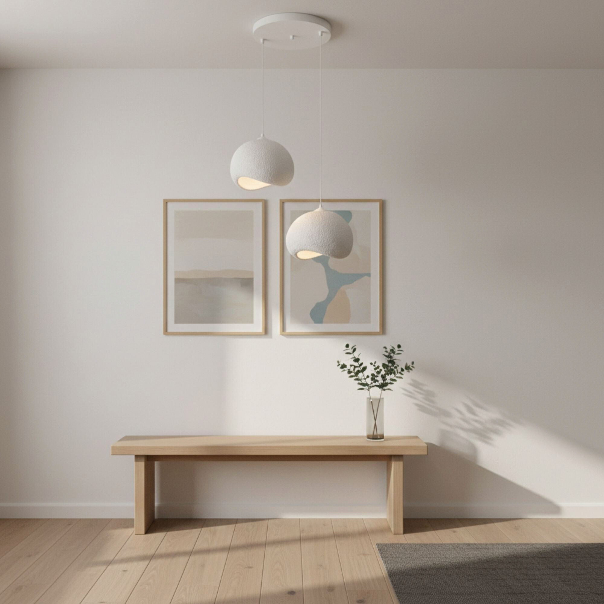 Opviq Pendelleuchte Yontu-15852 weiß Polyester-Mischgewebe Metall B/H/L: ca. 29x120x34 cm E27 2 Brennstellen