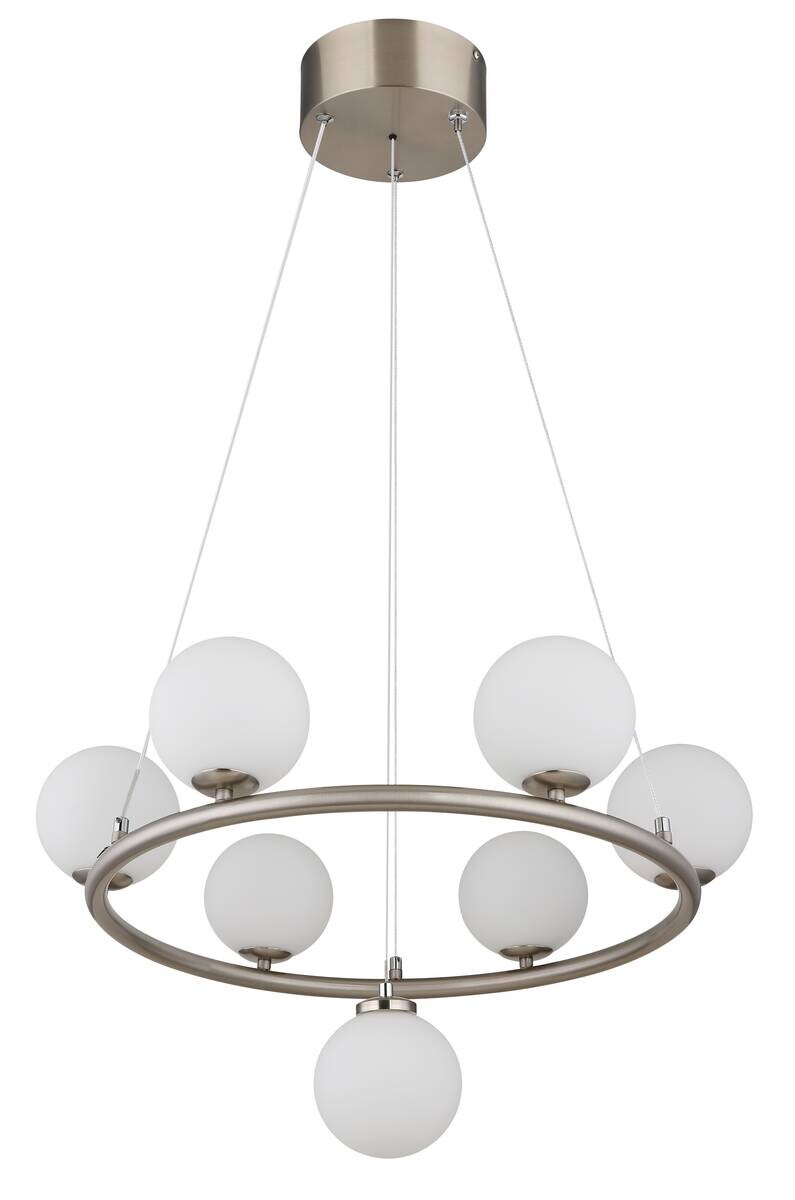 GLOBO Pendelleuchte nickel matt Opal schwarz Metall Glas Kunststoff H/D: ca. 120x60 cm G9 7 Brennstellen