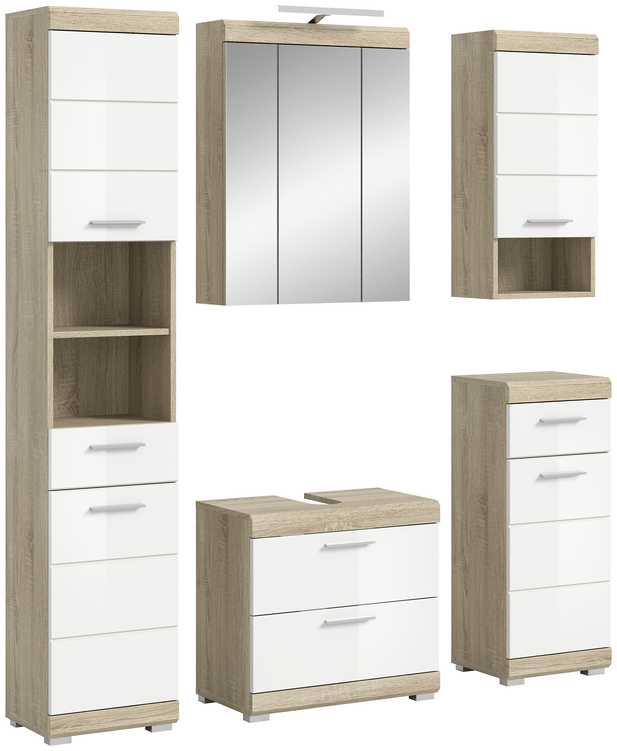 Badezimmer-Set Lambada Eiche Sonoma Nachbildung weiß Hochglanz B/H/T: ca. 164x191x37 cm