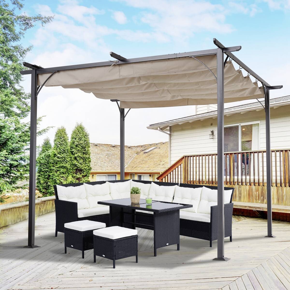 Outsunny Pergola schwarz Metall B/H/L: ca. 300x230x300 cm