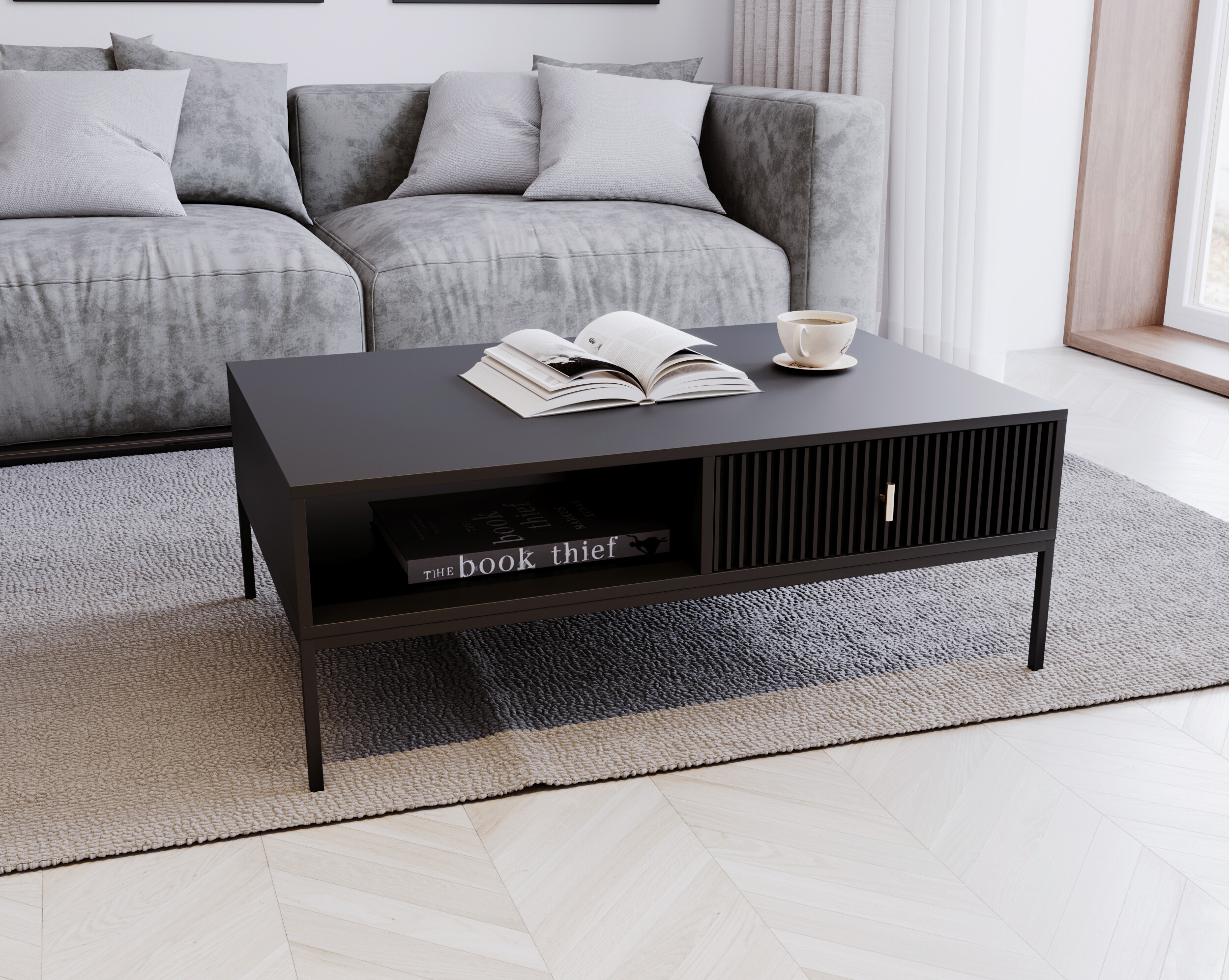 WIPMEB Couchtisch MAGGIORE schwarz B/H/T: ca. 104,2x39,9x68 cm