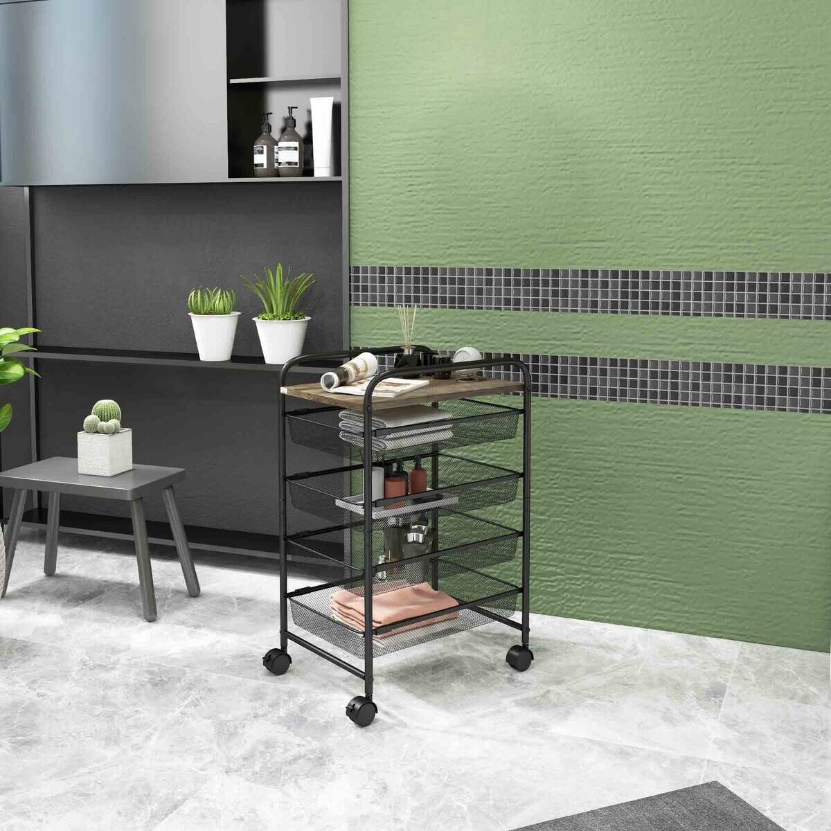 HOMCOM Rollwagen schwarz Spanplatte B/H/L: ca. 31x41,5x66 cm