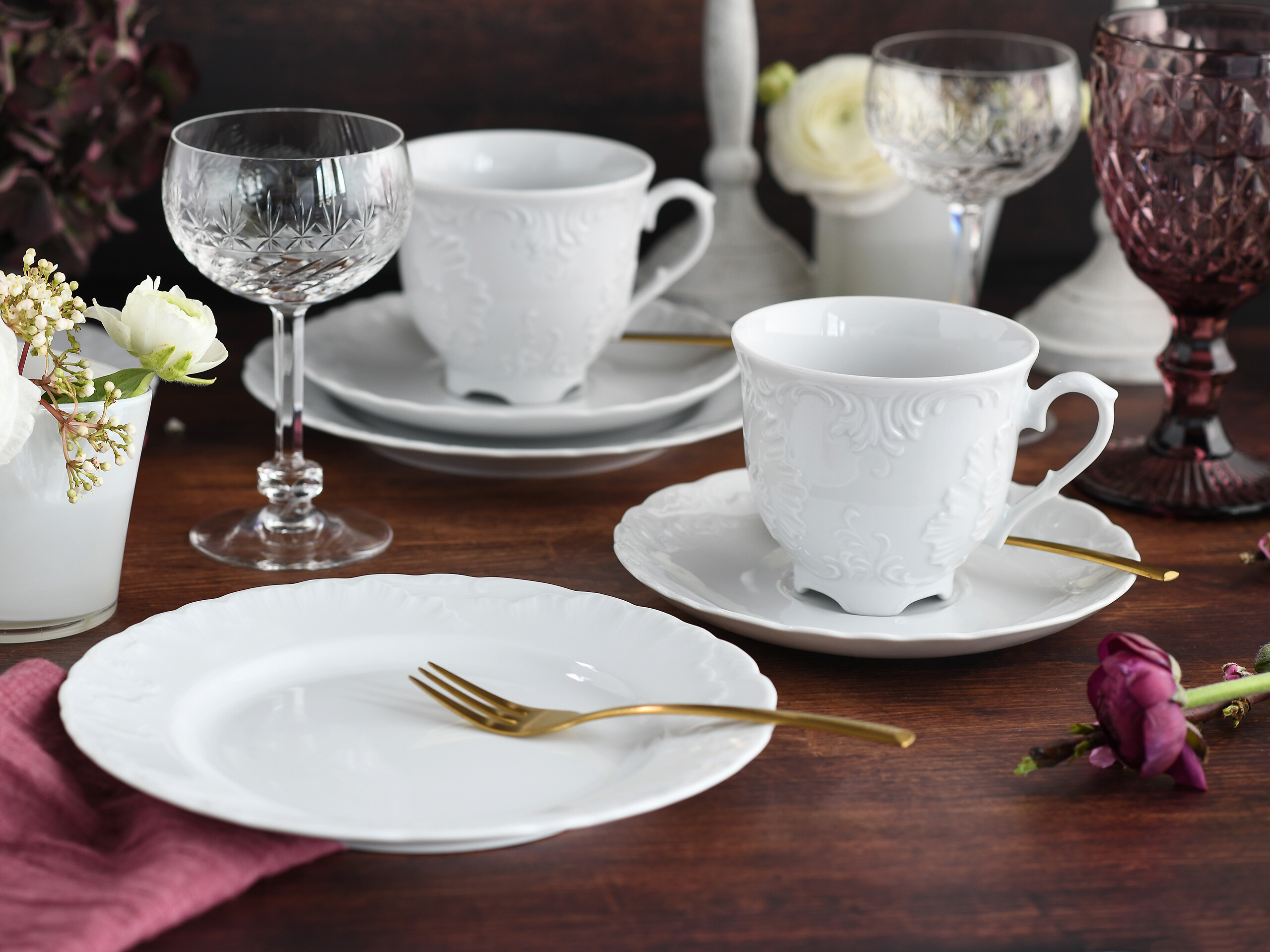 CreaTable Kaffeeservice Rokoko weiß Porzellan 18 tlg.