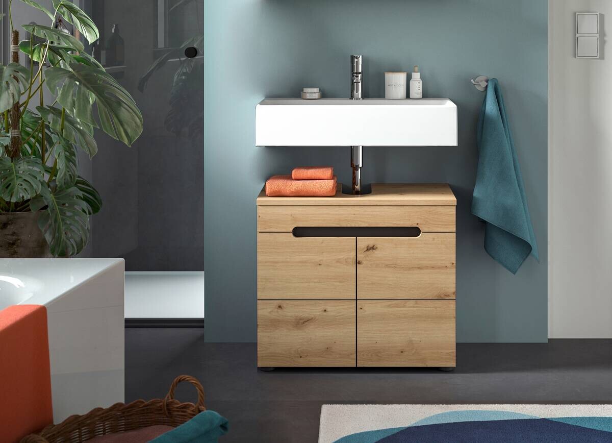 Waschbeckenunterschrank Canu Basalt Eiche Artisan Nachbildung B/H/T: ca. 63x55x34 cm