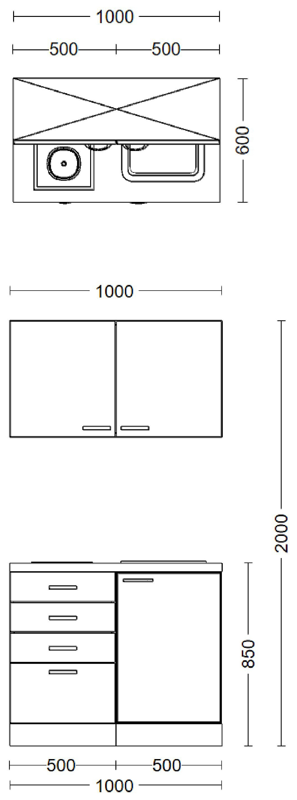 Küchenblock Wito weiß B/H/T: ca. 100x200x60 cm