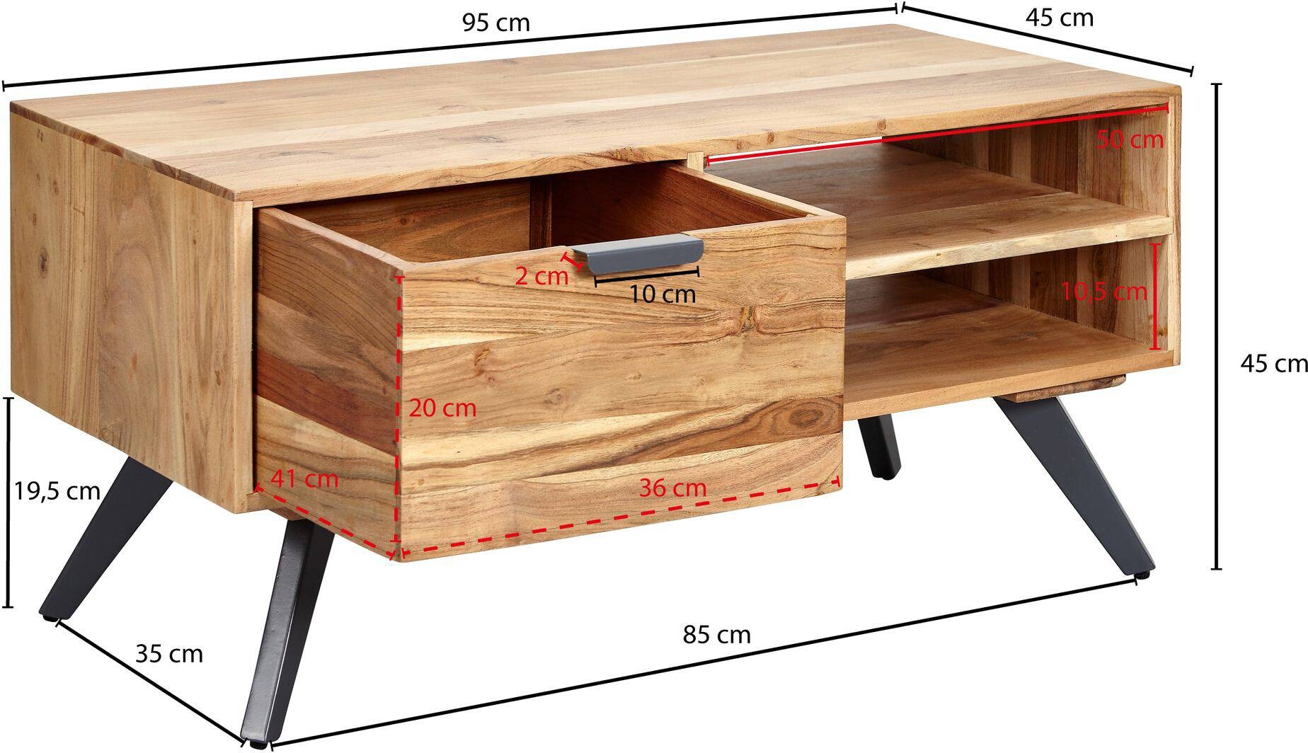 Wohnling Couchtisch braun B/H/T: ca. 45x45x95 cm