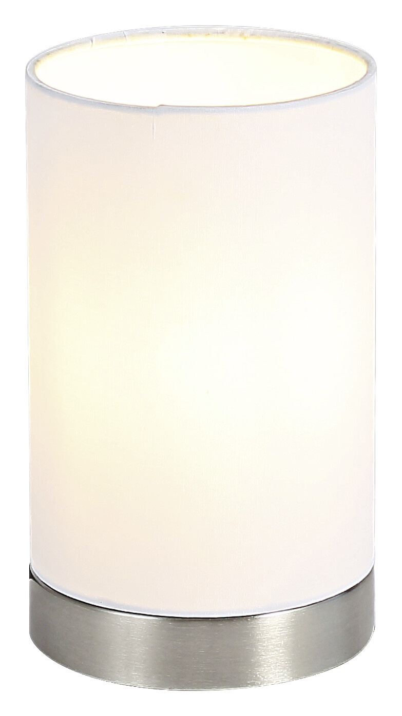 POCOline Tischleuchte Robin weiß nickel matt Stoff Metall H/D: ca. 20x12 cm E14 1 Brennstellen