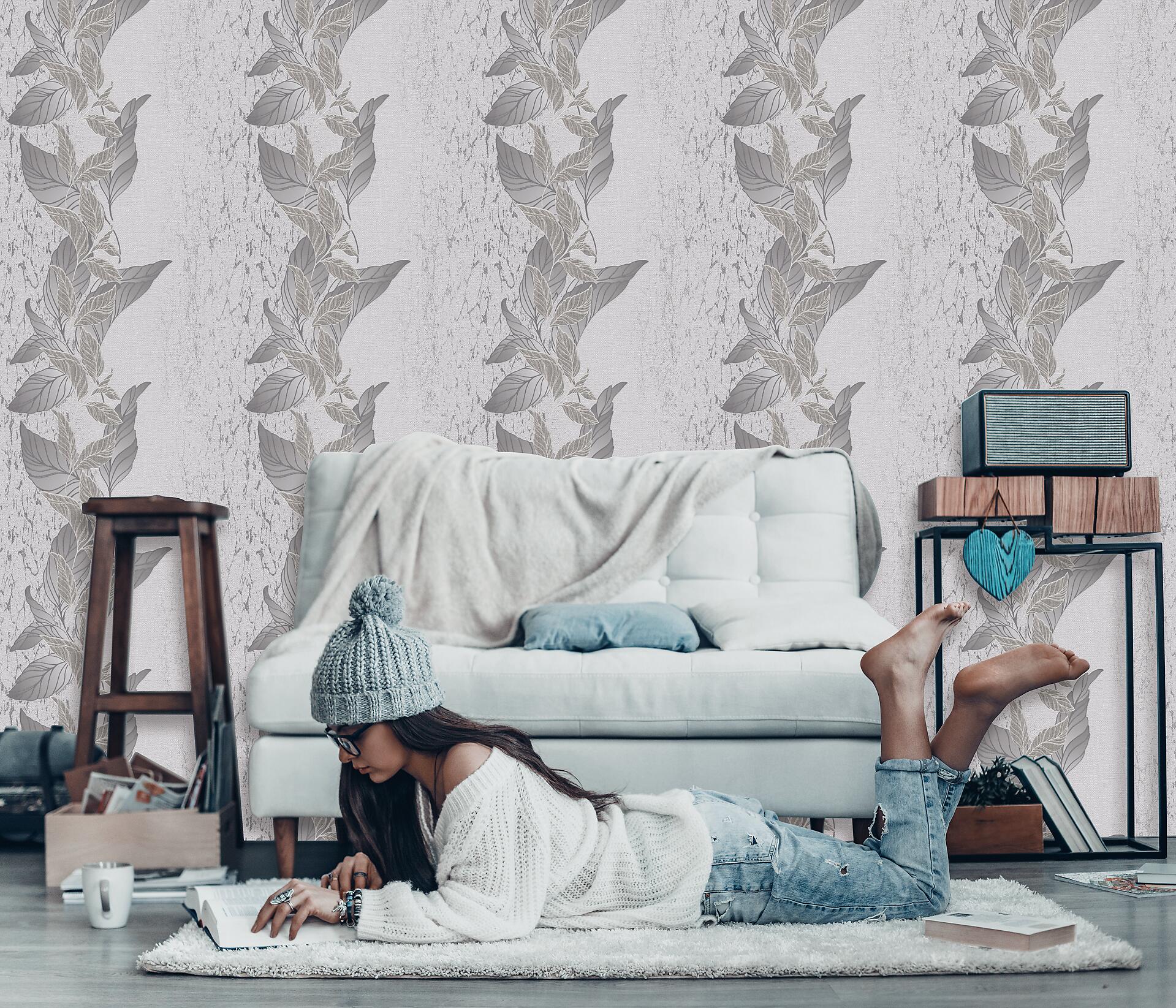 Vliestapete Floral grau B/L: ca. 53x1005 cm