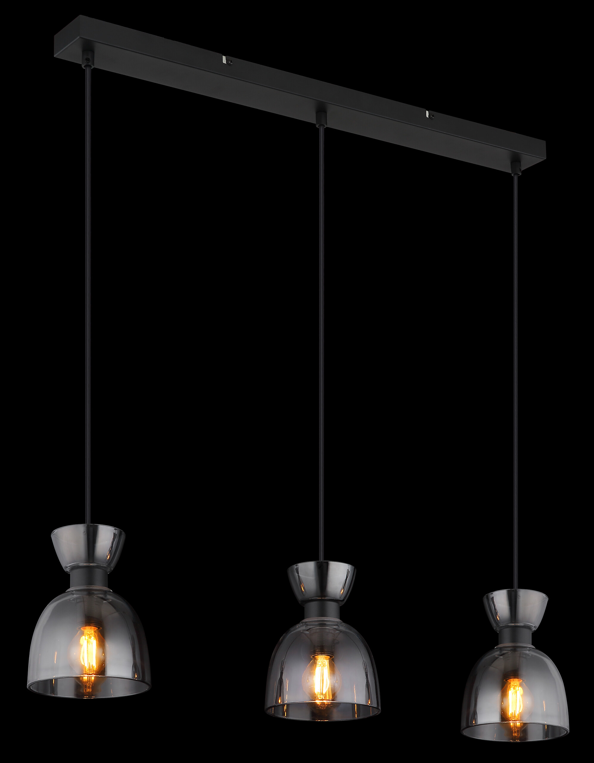 GLOBO Pendelleuchte schwarz Rauch mattschwarz Metall Glas B/H: ca. 65x120 cm E14 3 Brennstellen