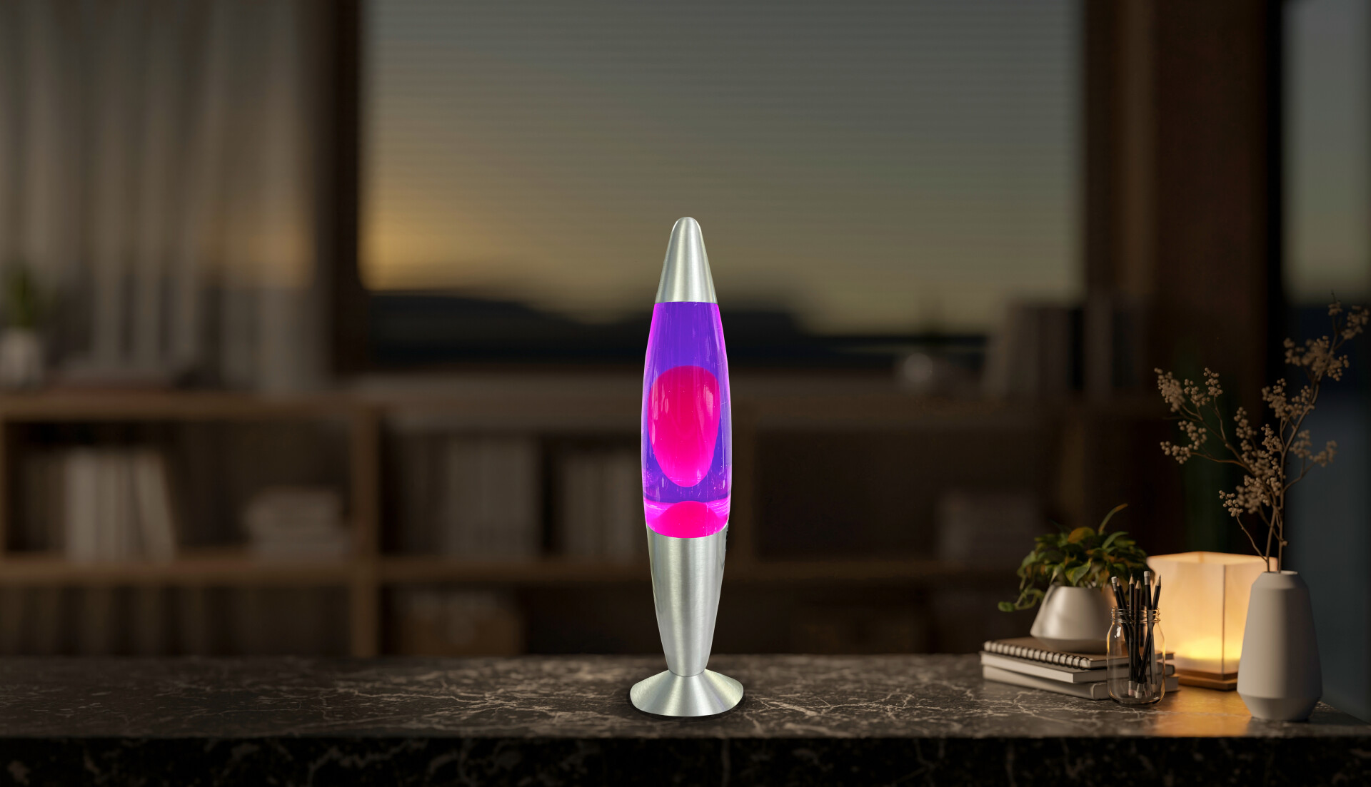 HWH LED-Lavalampe lila pink Aluminium Glas H/D: ca. 34x62 cm
