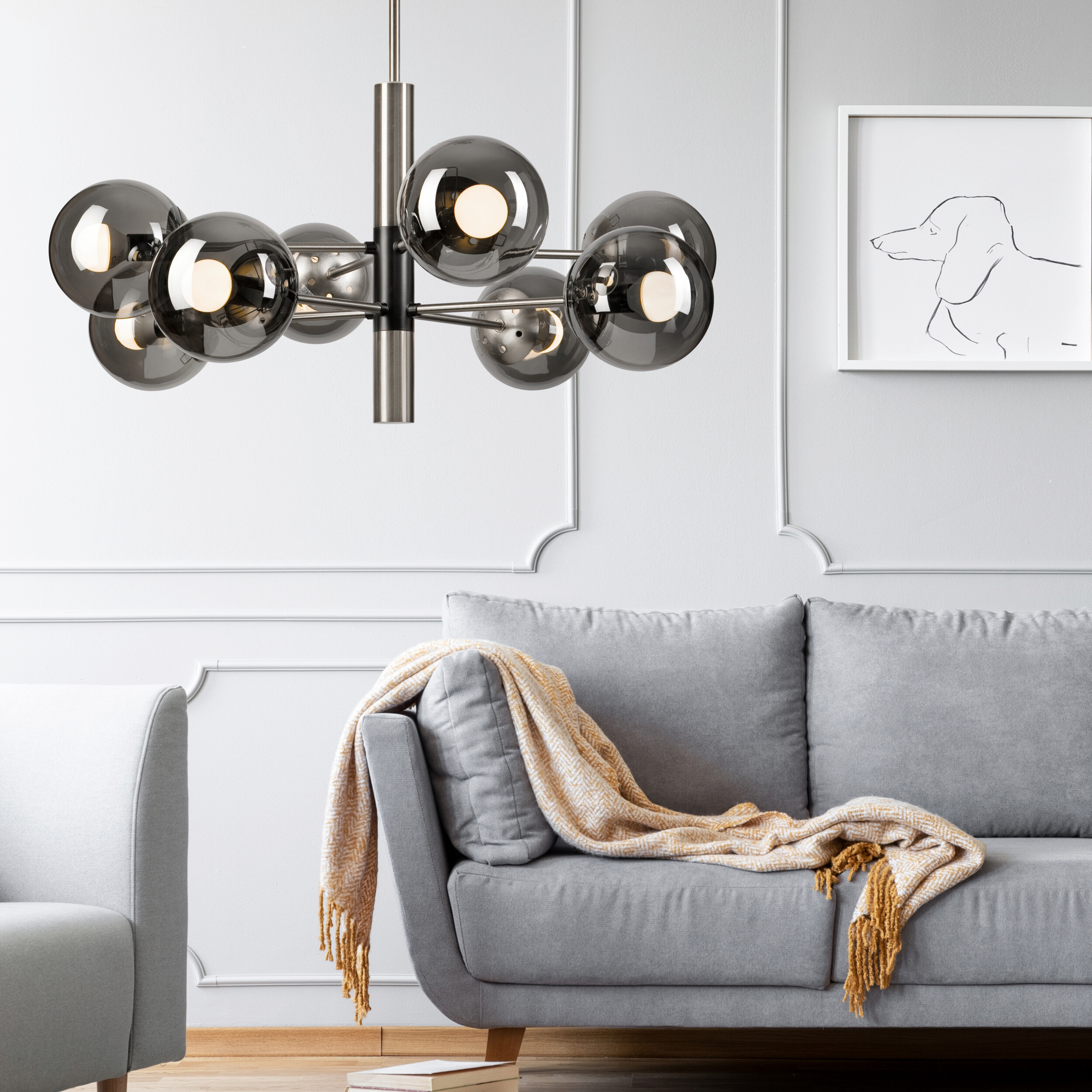 Lamkur Deckenleuchte Chrom Stahl Glas B/H/L: ca. 66x68x66 cm E14 8 Brennstellen