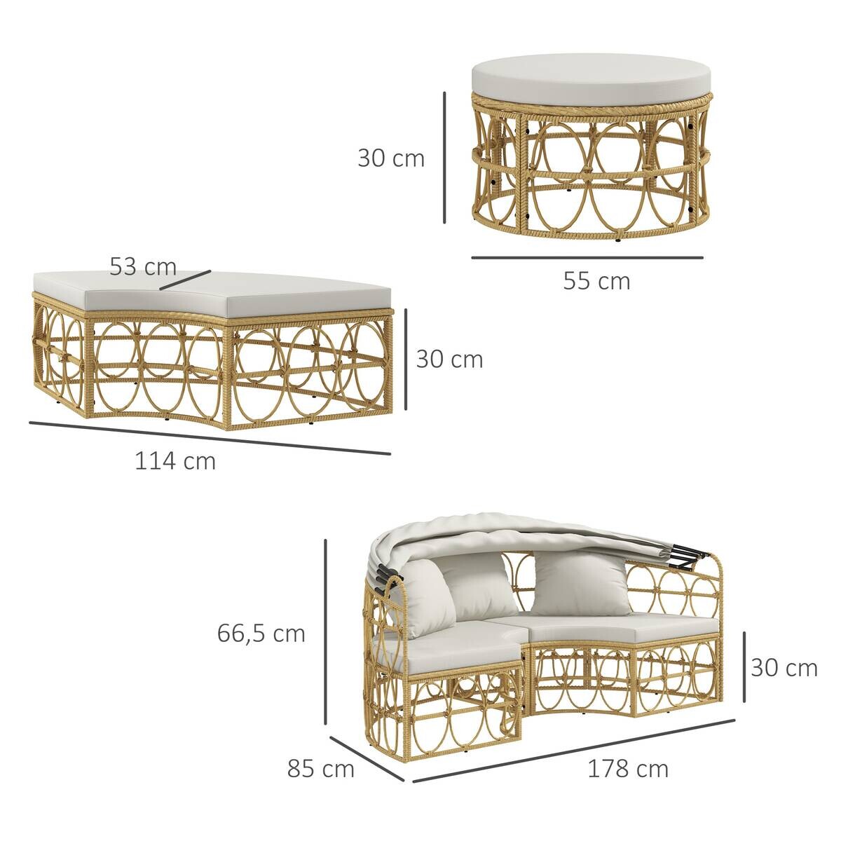 Outsunny Sonneninsel cremeweiß Edelstahl B/H/L: ca. 85x178x66,5 cm
