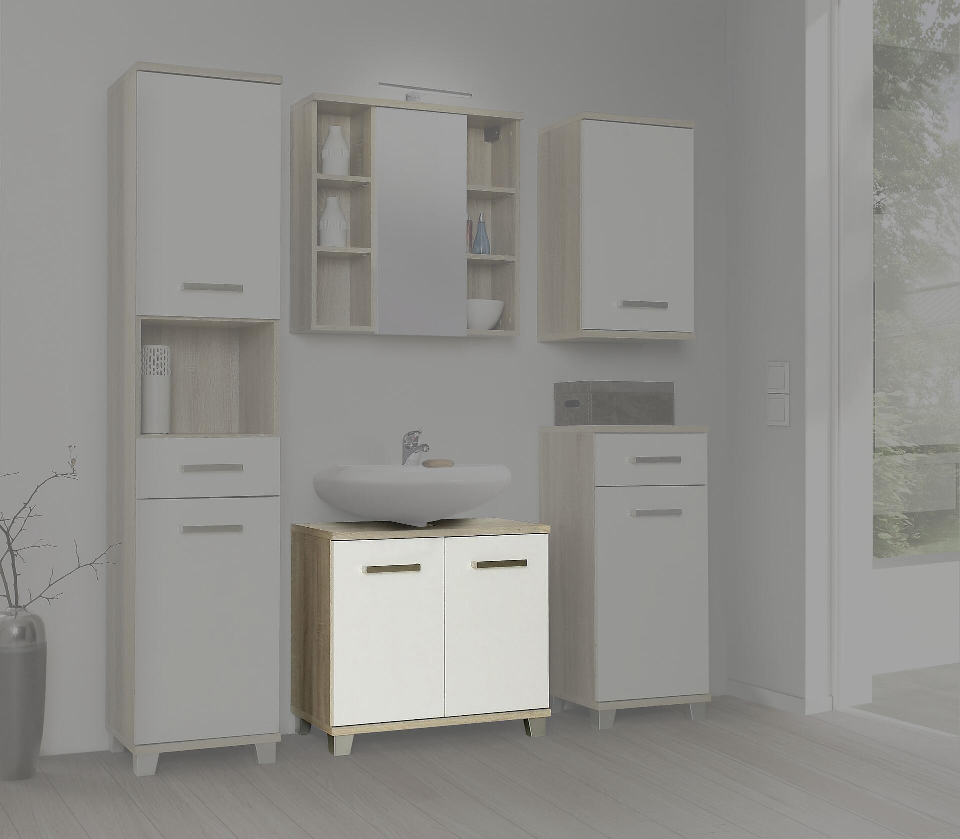 Waschbeckenunterschrank  Eiche Sonoma Nachbildung weiß Hochglanz B/H/T: ca. 68,6x62x34,8 cm