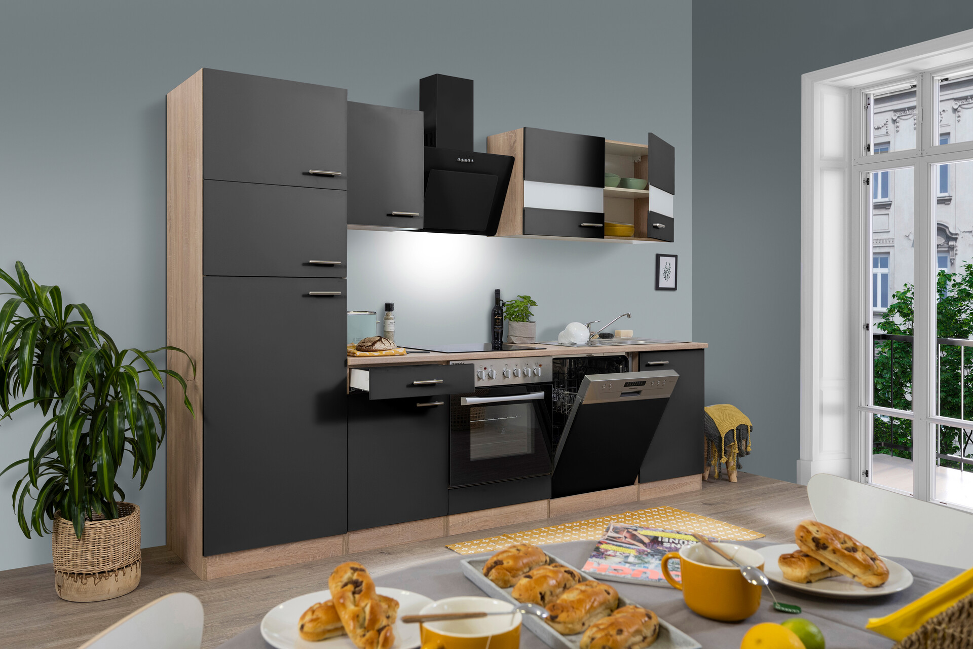 Respekta Küchenblock Economy schwarz B/H/T: ca. 280x200x60 cm