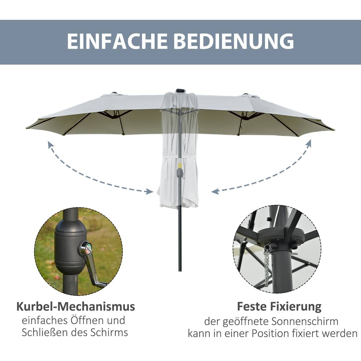 Outsunny Sonnenschirm mit Solar-LED-Leuchte bunt Metall B/H/L: ca. 265x240x450 cm