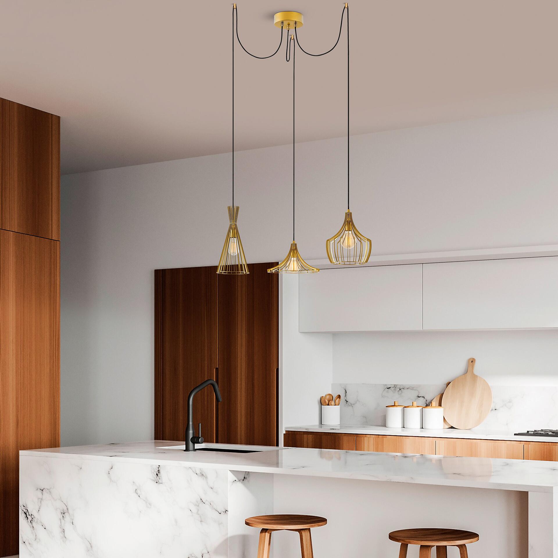 Opviq Pendelleuchte Mezopotamya gold B/H/T/L/D: ca. 114x130x114x114x114 cm E27 3 Brennstellen