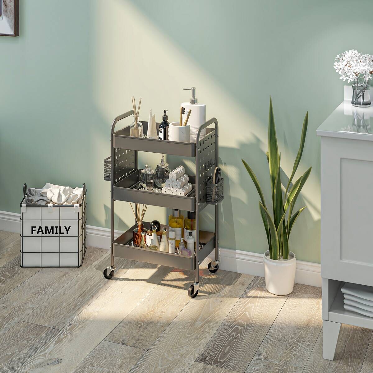 HOMCOM Küchenwagen dunkelgrau Polypropylen B/H/L: ca. 30,5x53,5x75 cm