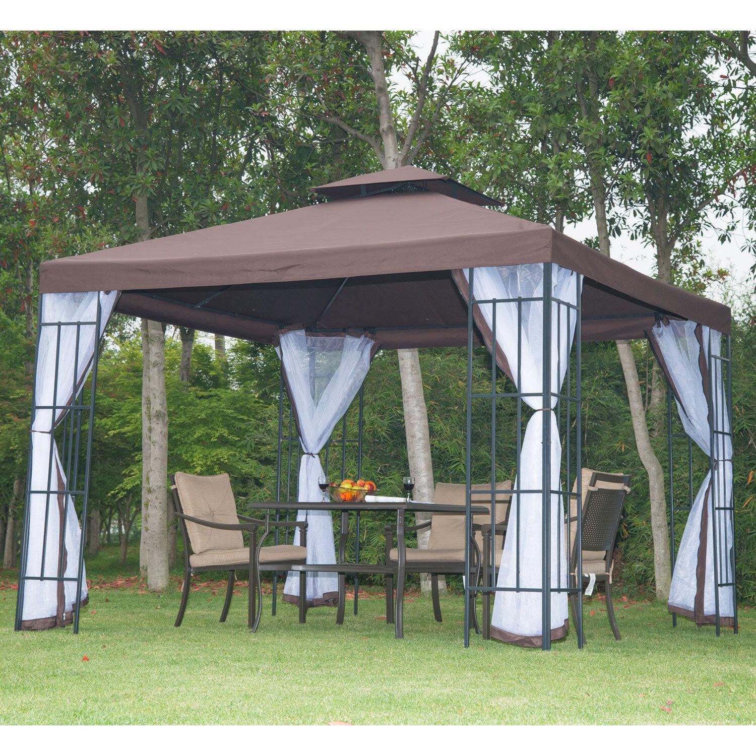 Outsunny Gartenpavillon café braun Stahl B/H/L: ca. 300x270x300 cm