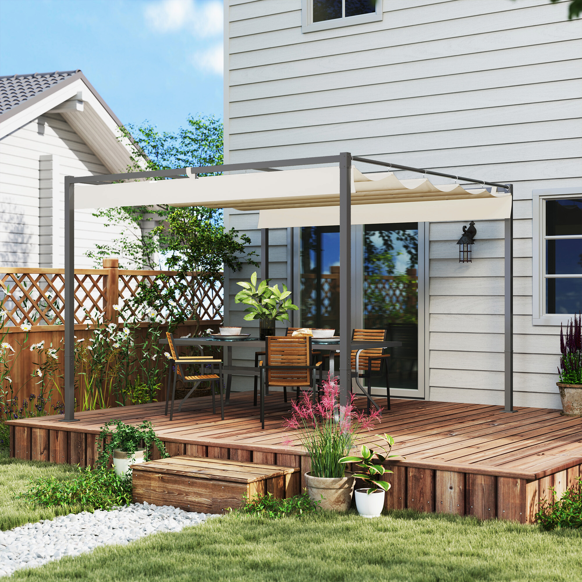 Outsunny Pergola beige Metall B/H/L: ca. 297x221x298 cm
