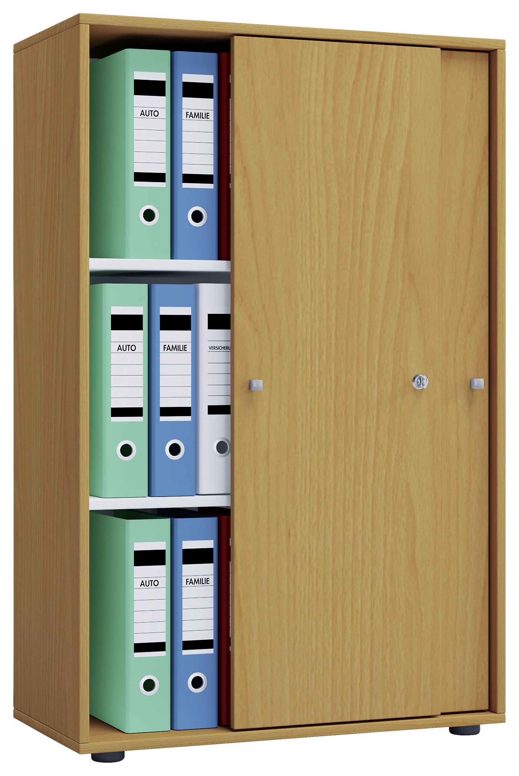 Büroschrank Lona XL mit Schiebetüren buche weiß B/H/T: ca. 70x110x37 cm