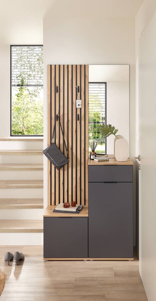 Garderobe Simple anthrazit Eiche Artisan Nachbildung B/H/T: ca. 88x195x35 cm Garderobe Simple anthrazit Eiche Artisan Nachbildung B/H/T: ca. 88x195x35 cm