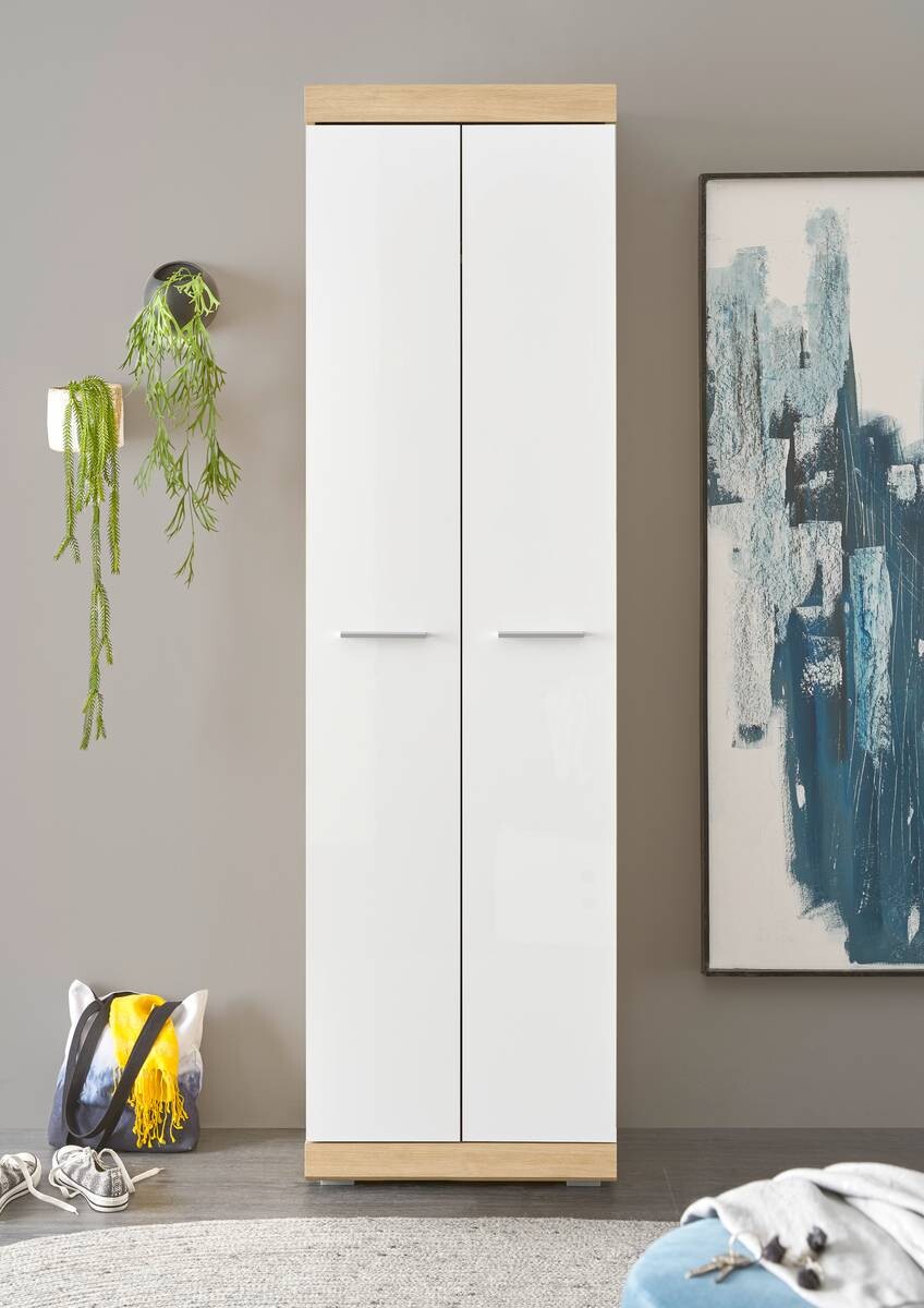 Garderobenschrank Nola Eiche Artisan Nachbildung weiß Hochglanz B/H/T: ca. 55x195x38 cm