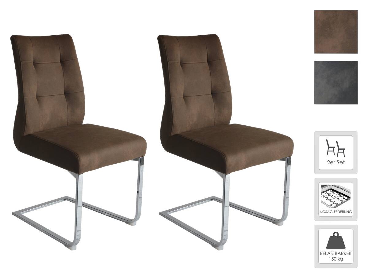 Schwingstuhl MARLEN-XXL 2er-Set dunkelbraun Vintage Chrom Stoff Metall B/H/T: ca. 72x96x80 cm