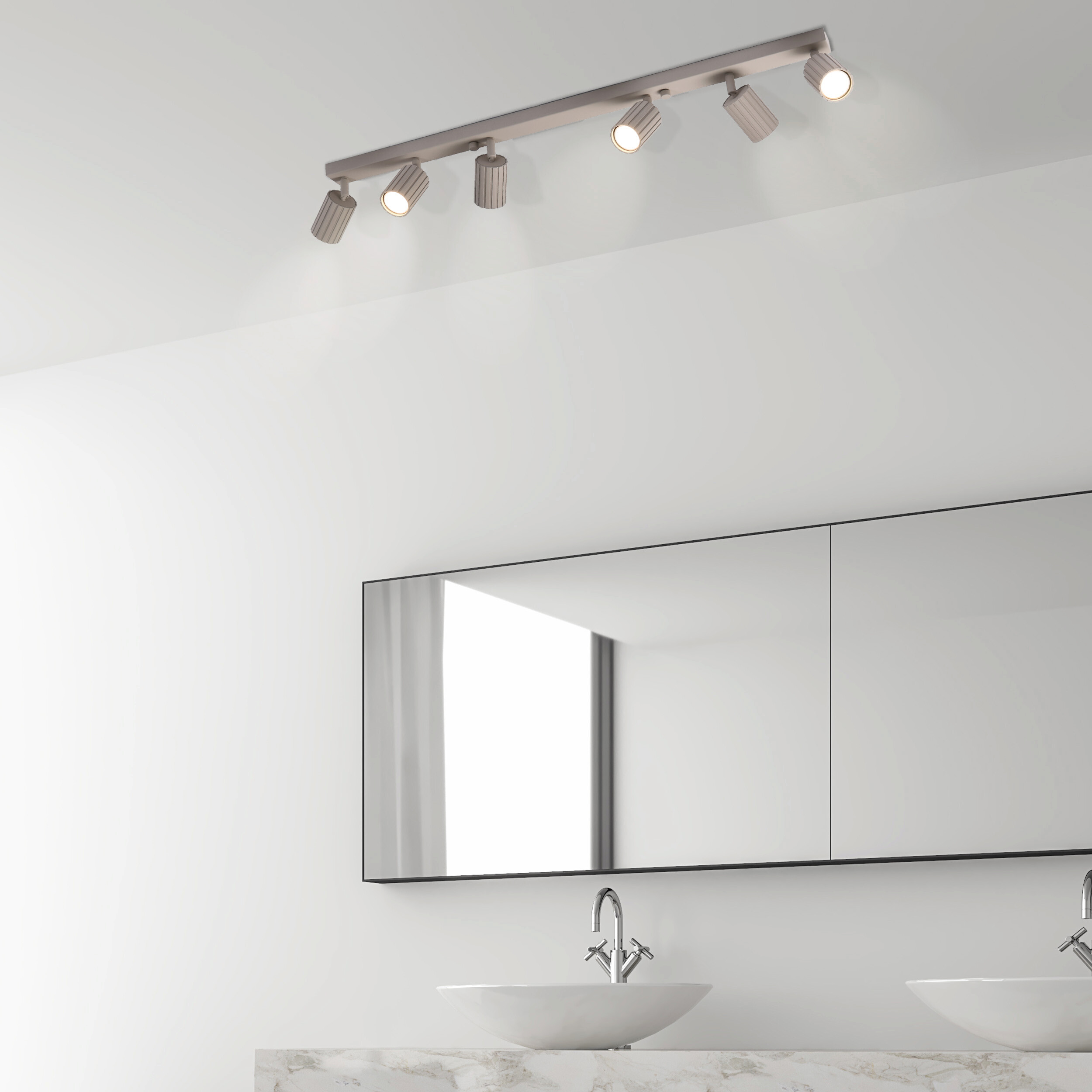 Lamkur Strahler Prisma beige Stahl B/H/L: ca. 6,5x16,5x117 cm 6 Brennstellen