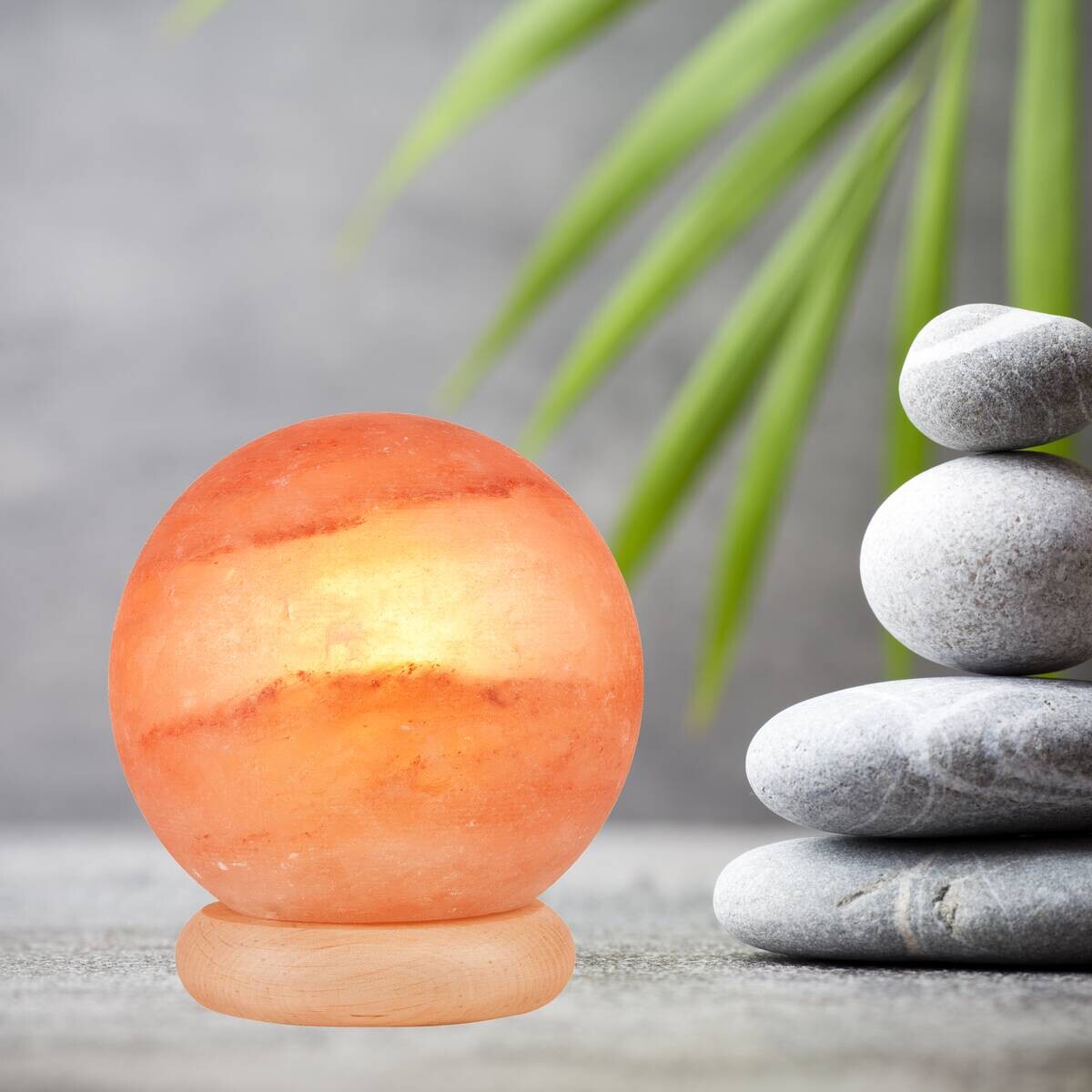 Lamkur Salzleuchte orange beige Holz B/H/L: ca. 16x16x16 cm E14 1 Brennstellen