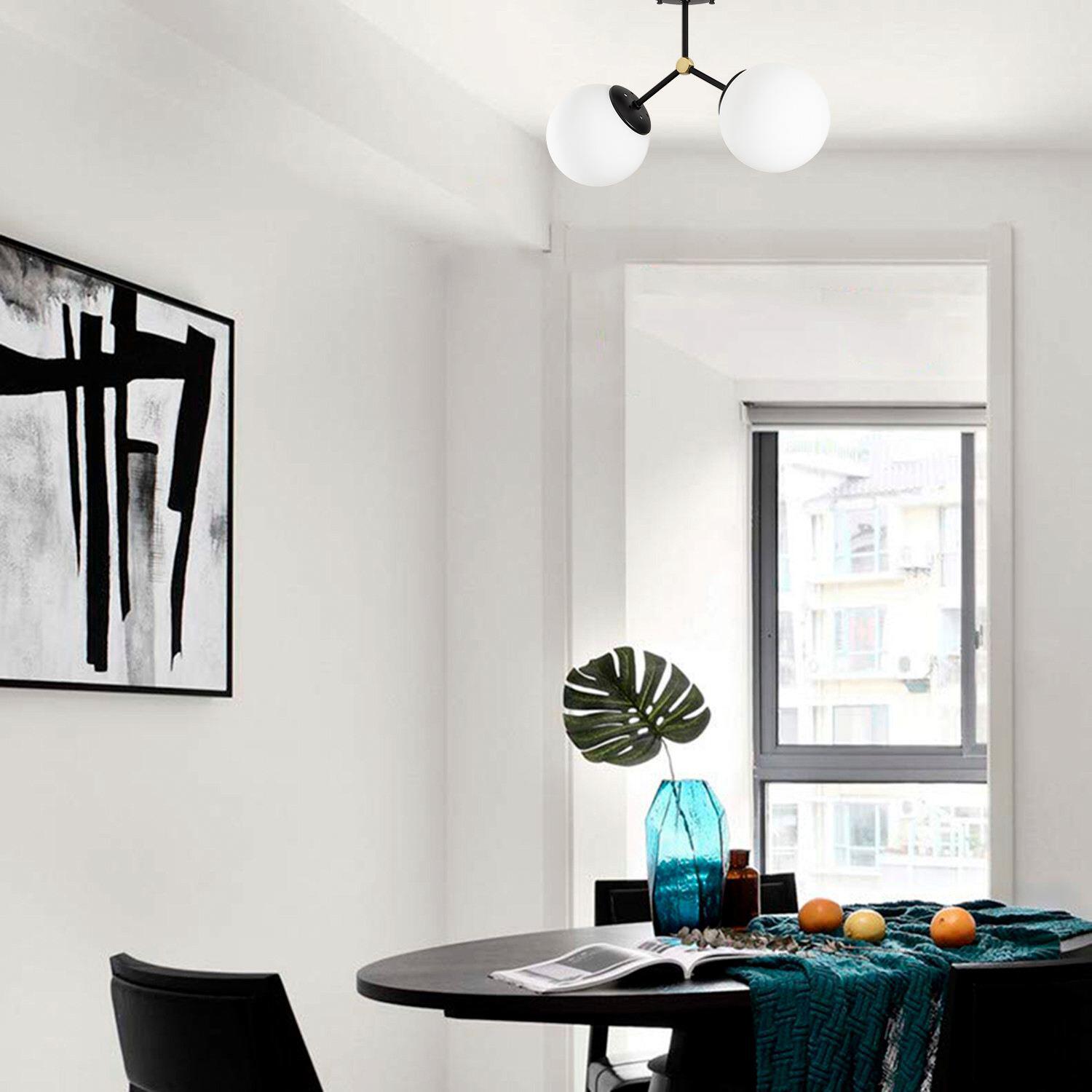 Opviq Deckenleuchte Damar-6331 weiß schwarz Metall Glas B/H/T/L: ca. 44x28x15x44 cm E27 2 Brennstellen