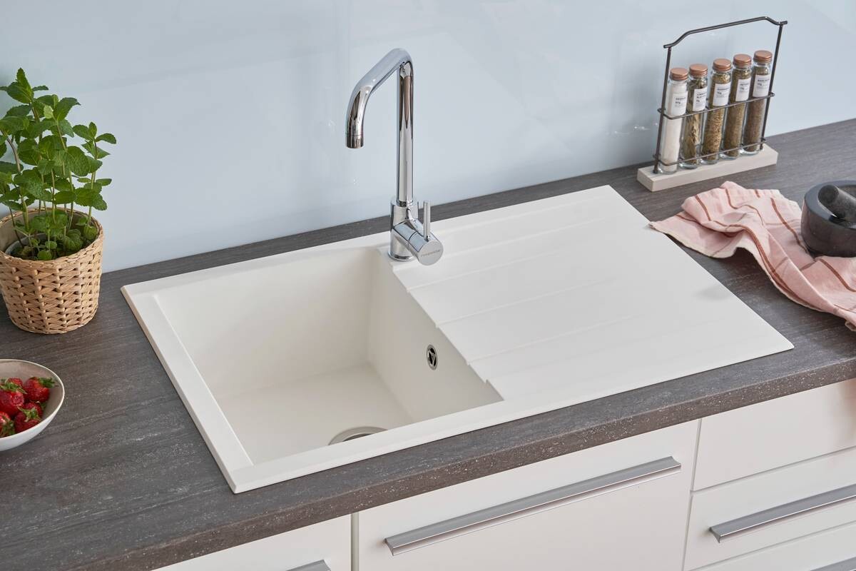 Respekta Einbauspüle Houston 80 x 50 W weiß Mineralite B/H/T: ca. 80x21x50 cm