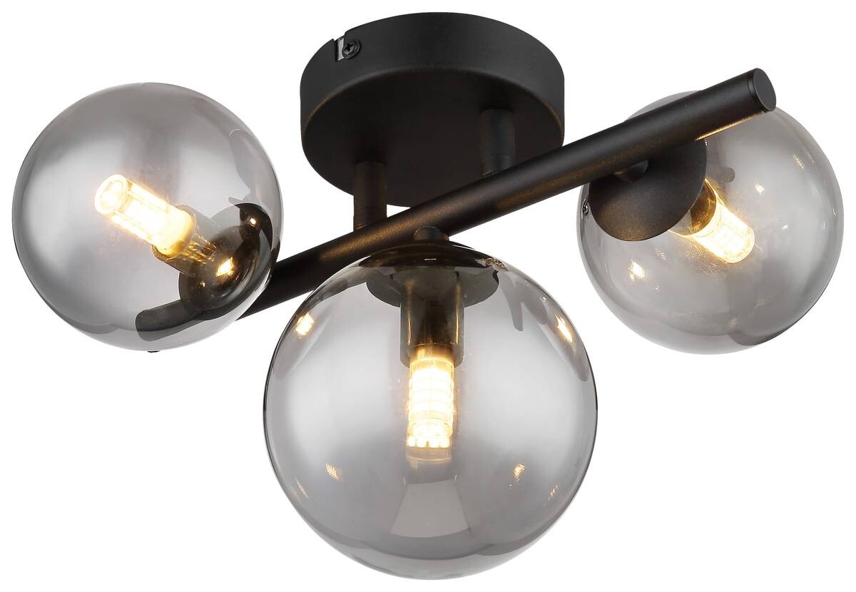 GLOBO Deckenleuchte Riha schwarz Metall Rauchglas B/H: ca. 20,8x28,3 cm 3 Brennstellen
