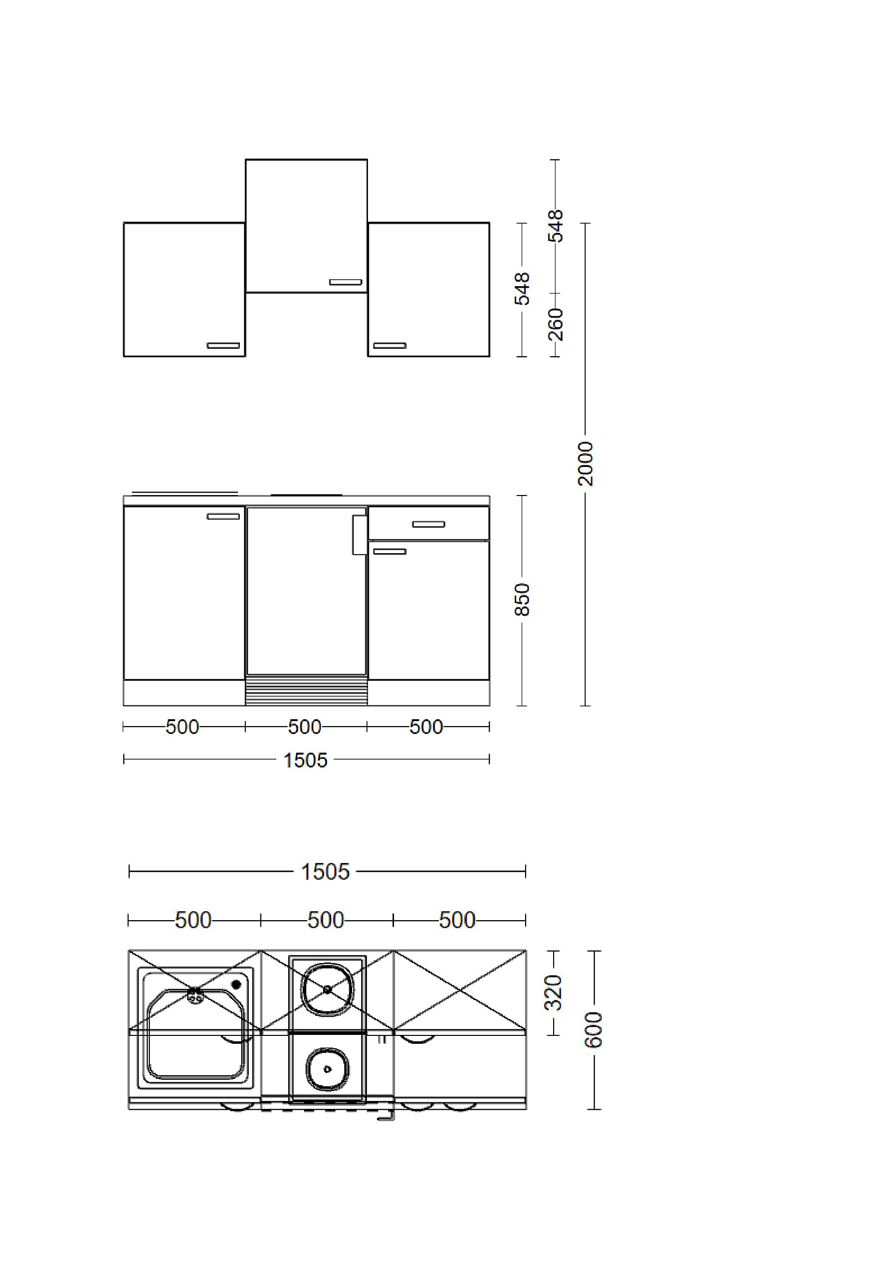 Küchenblock Cara grün matt B/H/T: ca. 151x226x60 cm