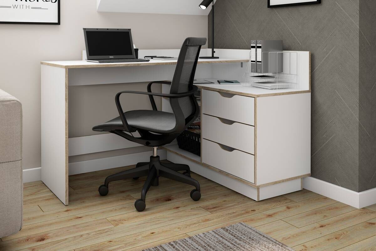 Schreibtisch BELFAST weiß Eiche Sonoma Nachbildung B/H/T: ca. 129x83,5x105 cm