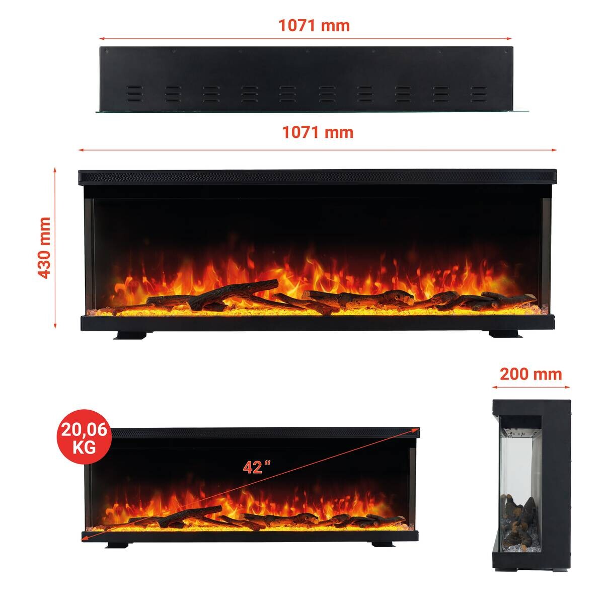 KAMINIO Elektrischer-Kamin LEA schwarz Metall B/H/T: ca. 107,1x43x20 cm ca. 1800 W