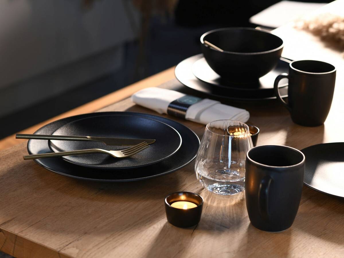 CreaTable Kombiservice Soft Touch mattschwarz Steinzeug 16 tlg.