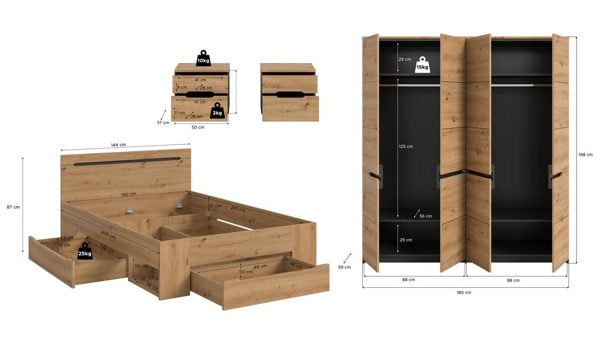 Schlafzimmer CANU, Set basaltgrau Artisan Nachbildung